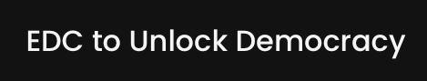 Logo for EDC to Unlock Democracy with white text against a black background